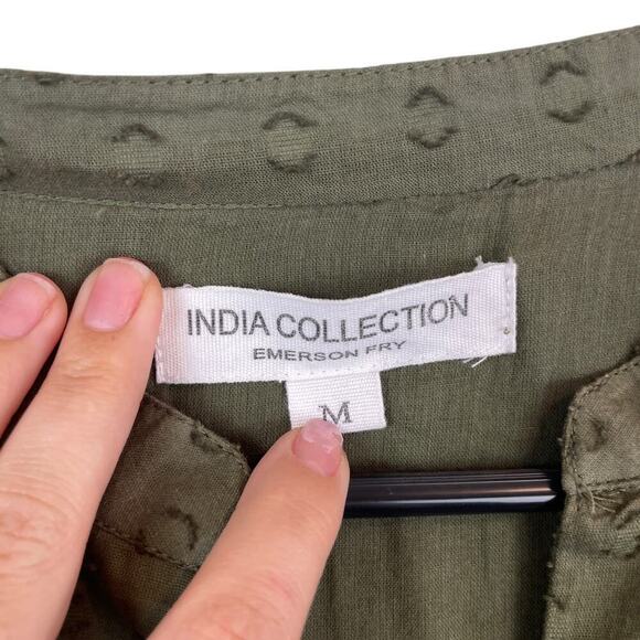 Emerson Fry India Collection Frances 3 Swiss Dot Organic Midi Dress Moss Size M - Picture 5 of 10